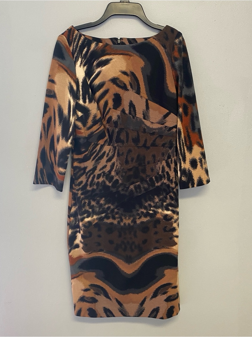 Jessica Simpson Brown Multi Animal-Print Long Sleeve Sheath Dress